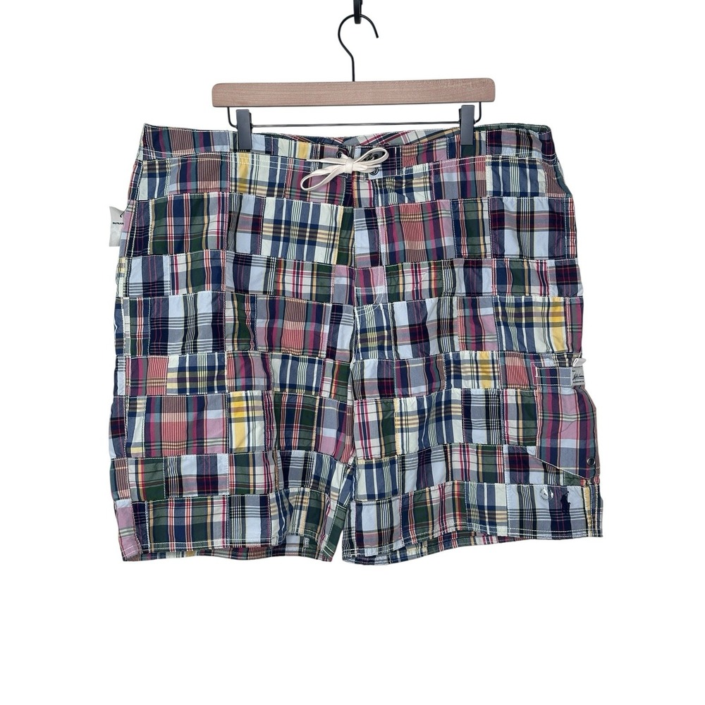 NEW Polo Ralph Lauren Swim Shorts 40 Madras Multicolor Patchwork Plaid Preppy